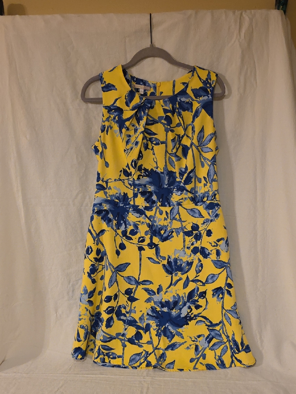 Signature Darby Yellow Dress with Blue Floral Print